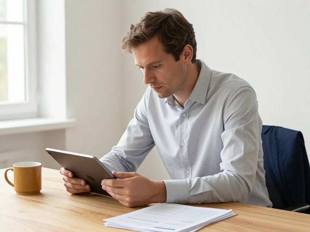 Dirigeant français analysant des données sur tablette pour prendre des décisions stratégiques éclairées.