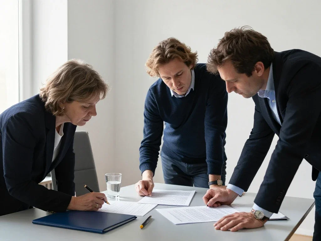 Collaborateurs français analysant des rapports pour faciliter la prise de décision stratégique en entreprise.